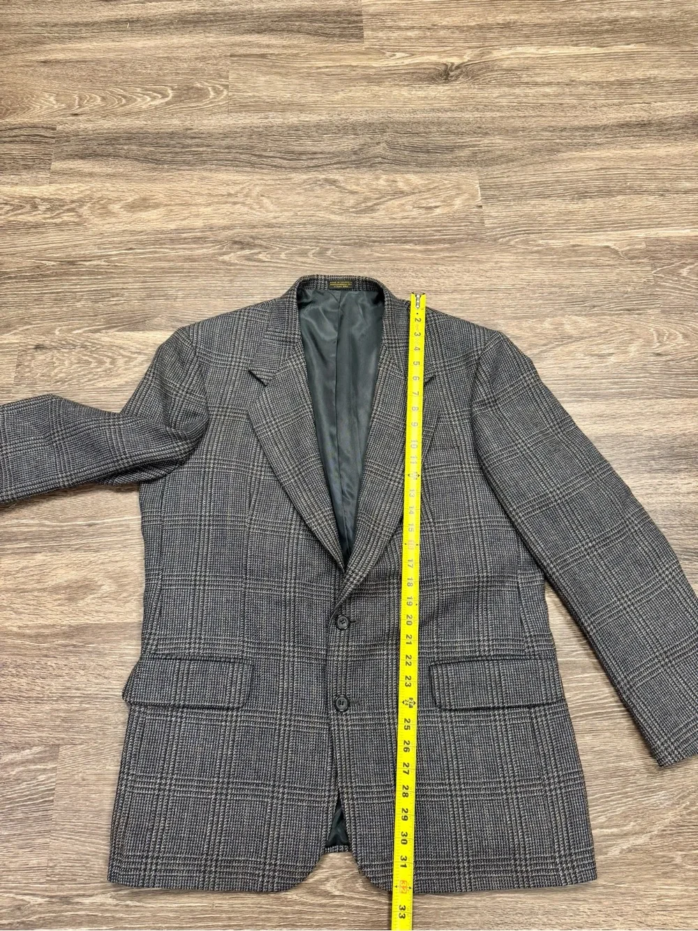 Oscar de la Renta 42R 100% Wool Glen Plaid Sport Coat Blazer Gray Brown
